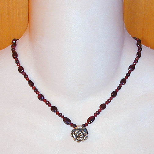 Sterling Silver Rose Necklace w/ Garnet